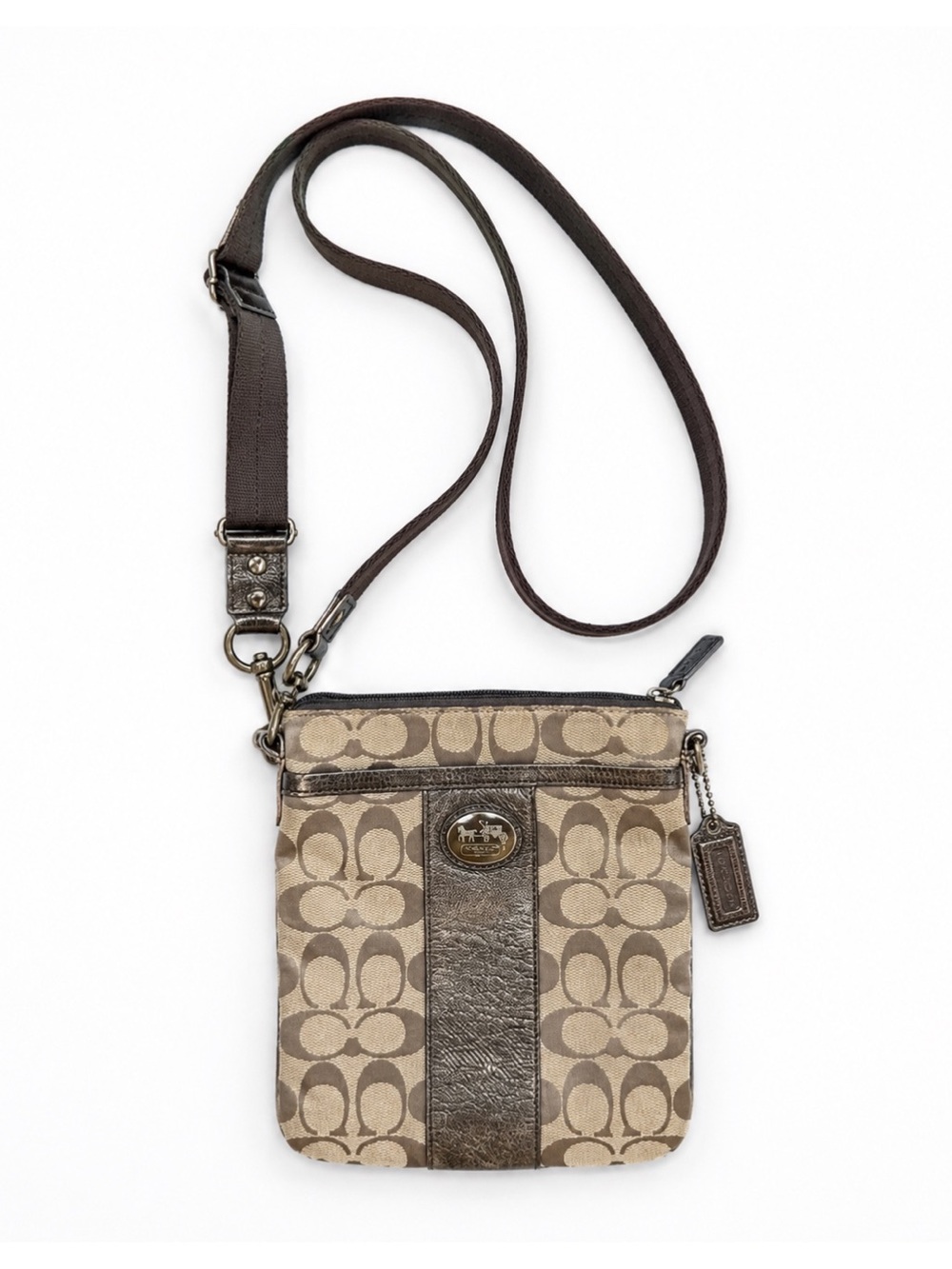Coach Tan Canvaa Signature Swingpack Crossbody Swing Bag Purse